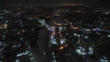 Street view after a snowfall night over the city