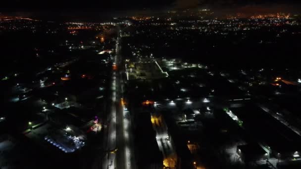 Street View Snowfall Night City — Stockvideo