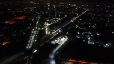 Street view from above night over the city