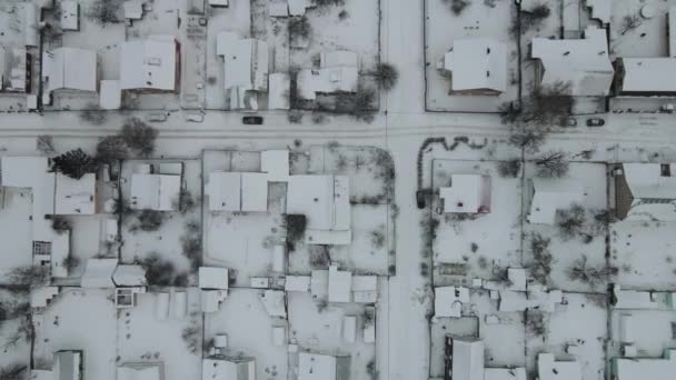 Aerial View City Frosty Morning Snowfall — 图库视频影像