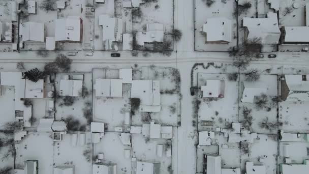 Aerial View City Frosty Morning Snowfall — Stockvideo