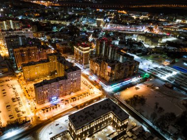Street view aerial view night over the city