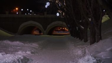 Street view after a snowfall night over the city
