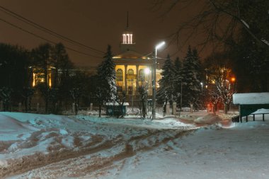 Christmas street lights night over the city