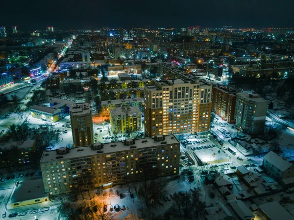 Street Lights Night City Aerial View — Stock Photo, Image