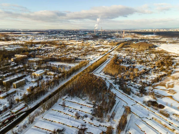 Aerial View City Day Snowfall — Stock Photo, Image