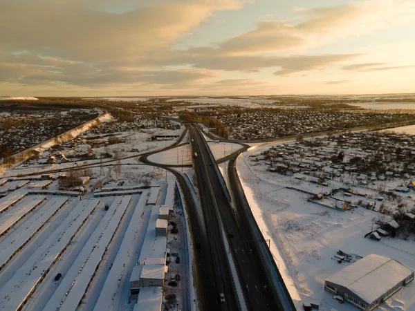 Aerial View City Day Snowfall — Stock Photo, Image