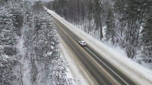 Widok Lotu Ptaka Autostradę Opadach Śniegu — Wideo stockowe