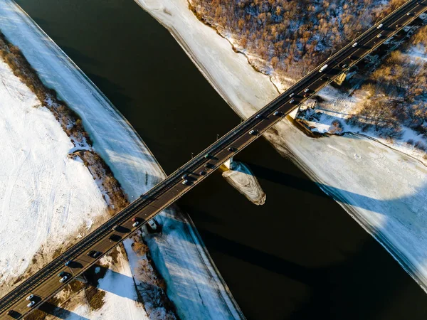 Aerial View Auto Bridge Morning City — Stock Photo, Image