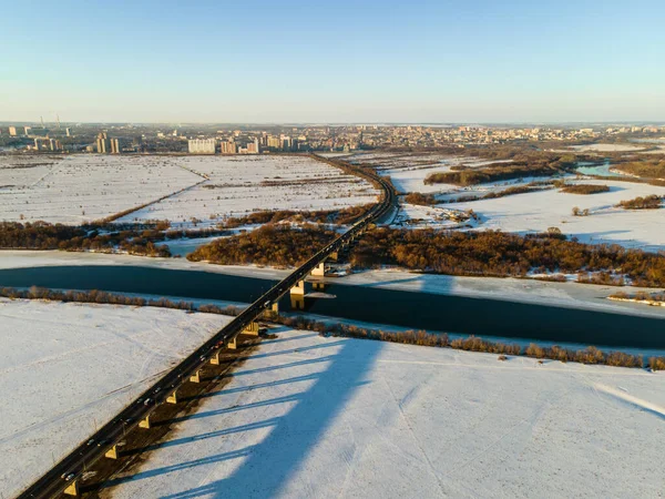 Aerial View Auto Bridge Morning City — Stock Photo, Image