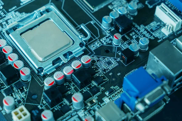 Computermotherboard Aus Nächster Nähe Blick Von Oben — Stockfoto