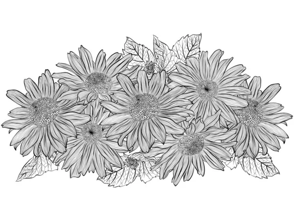 花の花束とヘリオシスラインアート — ストックベクタ