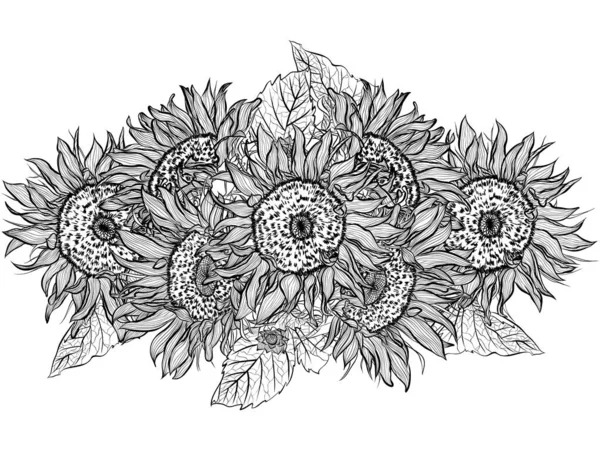 向日葵系列艺术花束 — 图库矢量图片