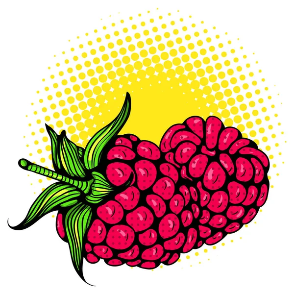 Two raspberries Pop Art style sticker — Vetor de Stock