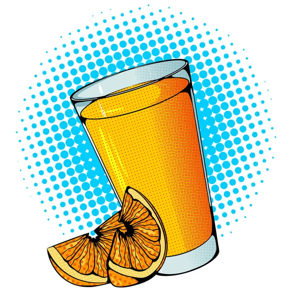 Glass of juice Pop Art style sticker —  Vetores de Stock