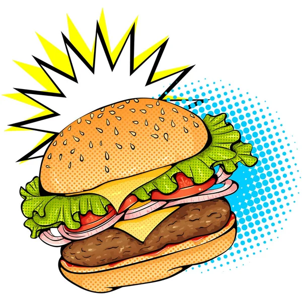 Burger Pop Art style sticker — Vector de stock