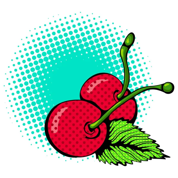 Two cherries Pop Art style sticker — Vetor de Stock