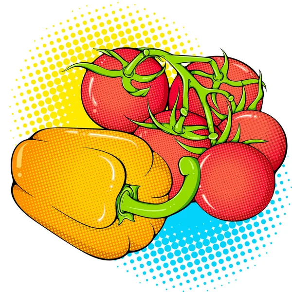 Still Life Vegetables Tomato Branch Paprika Illustration Vegetable Close Vector —  Vetores de Stock