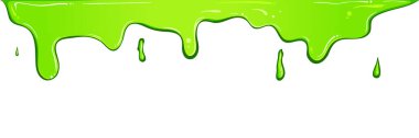 Yeşil damlayan boya. Beyaz üzerine izole edilmiş vektör damlayan sıvı. Renkli balçık aşağı akıyor. Boya sızdırıyor.