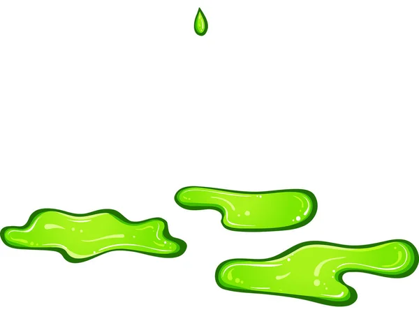 Green Paint Spots Puddles Vector Dripping Liquid Isolated White Colored — Stock Vector