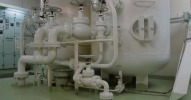 Main air reservoir in engine room of ship