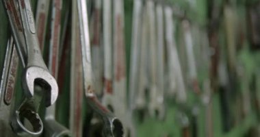 Spanners on tool board in workshop