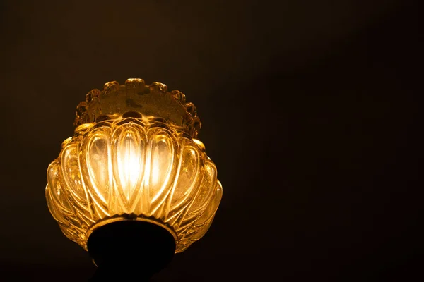 Bright Dusty Yellow Light Bulb Lamp White Crystal Glass Shade — Stock Photo, Image