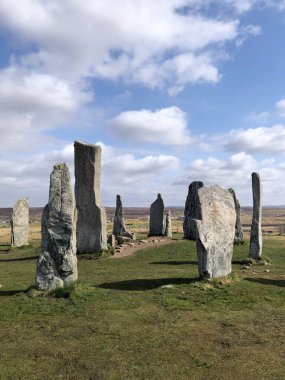 Nisan 'da Lewis Adası' ndaki Callanish Standing Stones, İskoçya Dış Hebrides, Birleşik Krallık