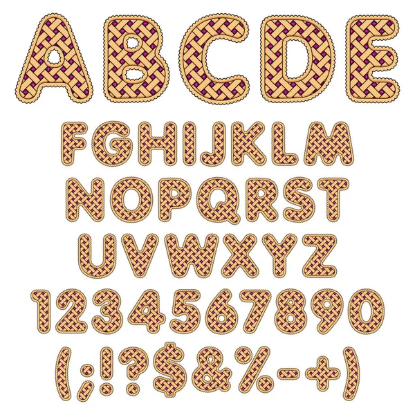 Alphabet Buchstaben Zahlen Und Zeichen Aus Beerenkuchen Isolierte Vektorobjekte Auf — Stockvektor