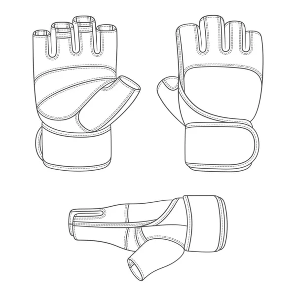 Σύνολο Ασπρόμαυρη Απεικόνιση Την Εικόνα Του Αθλητισμού Γάντια Κατάρτισης Μεμονωμένα — Διανυσματικό Αρχείο