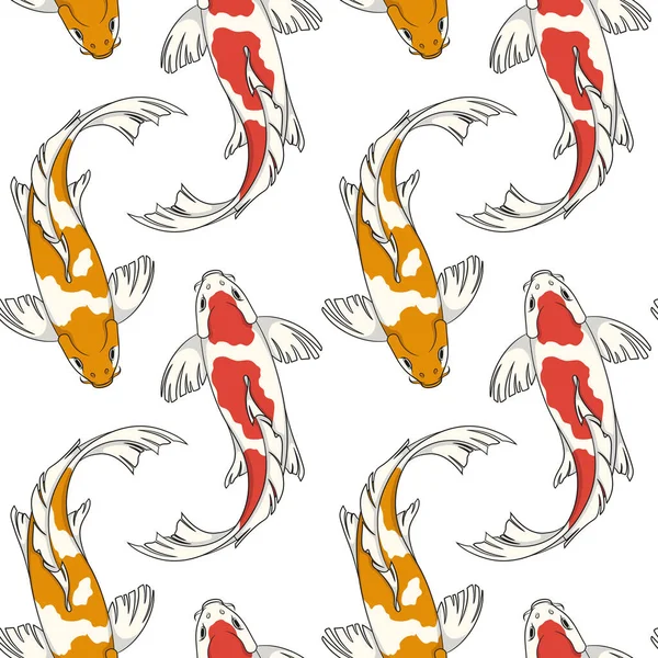 Seamless Pattern Red Orange Koi Fish Carps Colored Vector Background — Stock Vector