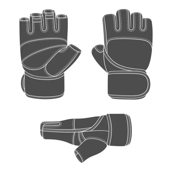 スポーツのイメージと黒と白のイラストのセット トレーニング手袋 白い背景に独立したベクトルオブジェクト — ストックベクタ