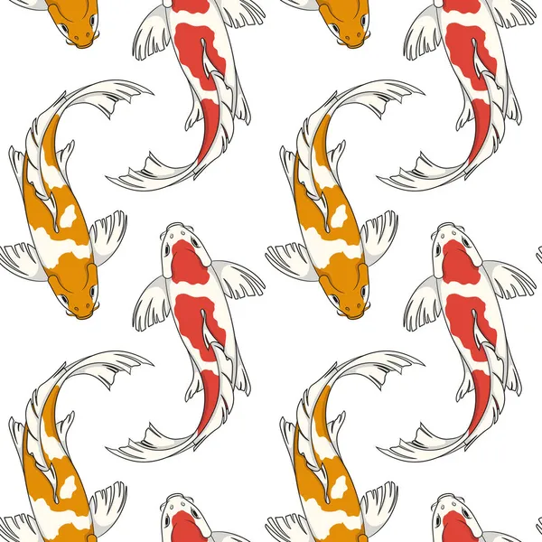 Bezproblémový Vzor Červenými Oranžovými Kapry Koi Barvené Vektorové Pozadí Royalty Free Stock Ilustrace