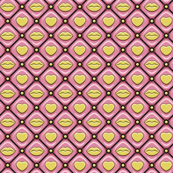 Patrón Sin Costuras Con Corazones Labios Dorados Fondo Vectorial — Vector de stock