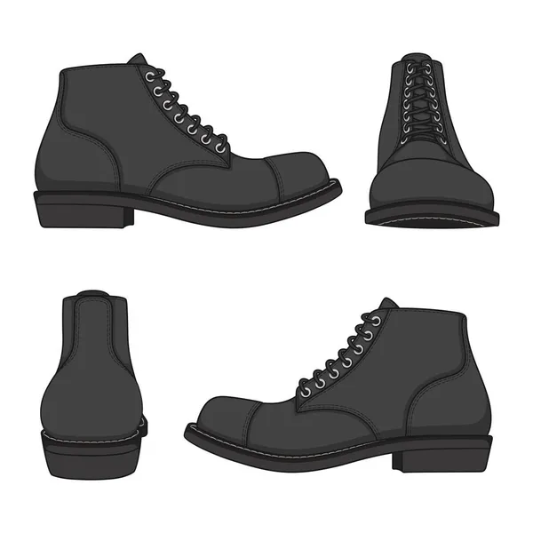 Conjunto Ilustrações Cores Com Sapatos Pretos Botas Objetos Vetoriais Isolados — Vetor de Stock