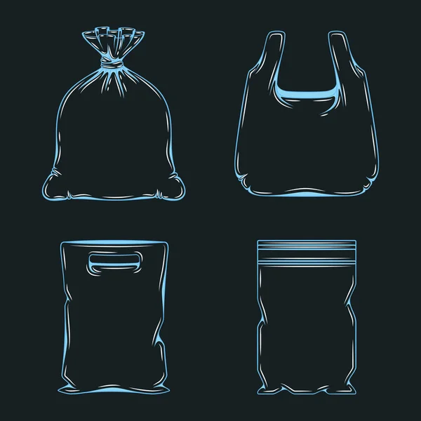 Ensemble Illustrations Bleues Avec Ombre Sacs Plastique Emballage Objets Vectoriels — Image vectorielle