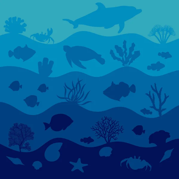 Underwater Illustration Animals Fish Corals Marine Vector Background — стоковый вектор