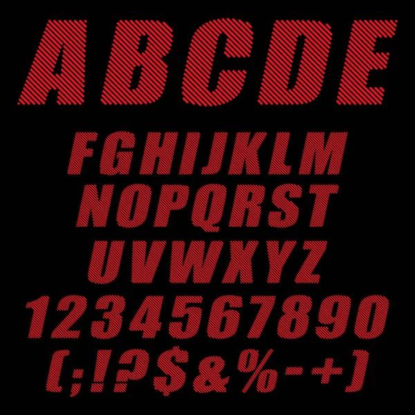 Alphabet Letters Numbers Signs Red Stripes Isolated Vector Objects Black — Stockvektor