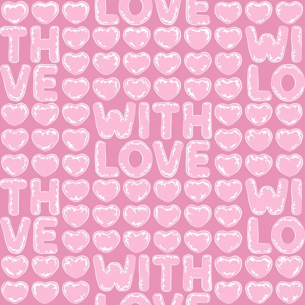 Płynny Wzór Różowymi Sercami Bąbelkowymi Owinięte Folią Bąbelkową Napisem Miłości — Wektor stockowy