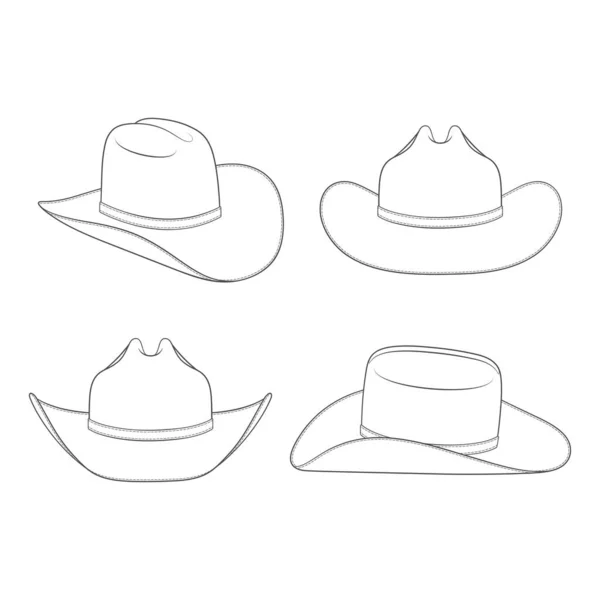Набор Черно Белых Иллюстраций Ковбойской Шляпе Изолированные Векторные Объекты Белом — стоковый вектор