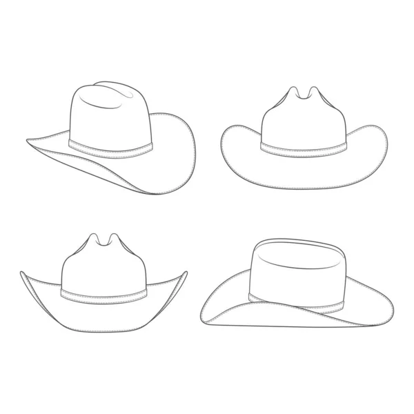 Set Van Zwart Wit Illustraties Met Cowboyhoed Geïsoleerde Vectorobjecten Een — Stockvector