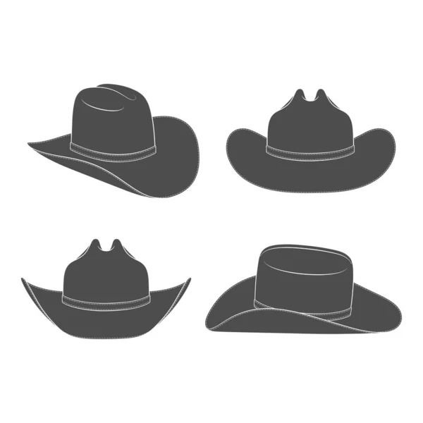 Schwarzweiß Illustrationen Mit Cowboyhut Isolierte Vektorobjekte Auf Weißem Hintergrund — Stockvektor