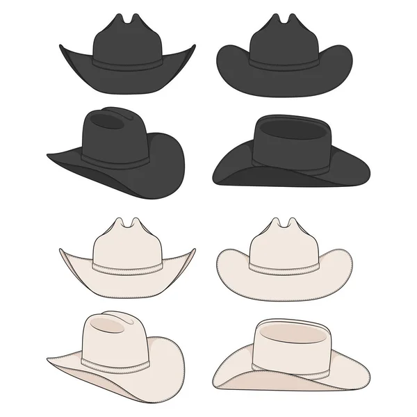 Kovboy Şapkalı Renkli Çizimler Beyaz Arkaplandaki Izole Vektör Nesneleri — Stok Vektör