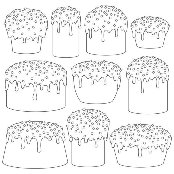 Set Black White Illustrations Easter Cakes Isolated Vector Objects White — Stock Vector