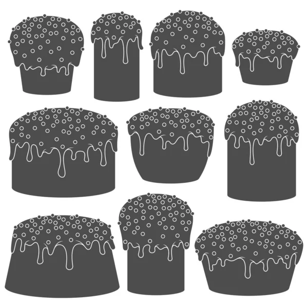 Set Black White Illustrations Easter Cakes Isolated Vector Objects White — Stock Vector
