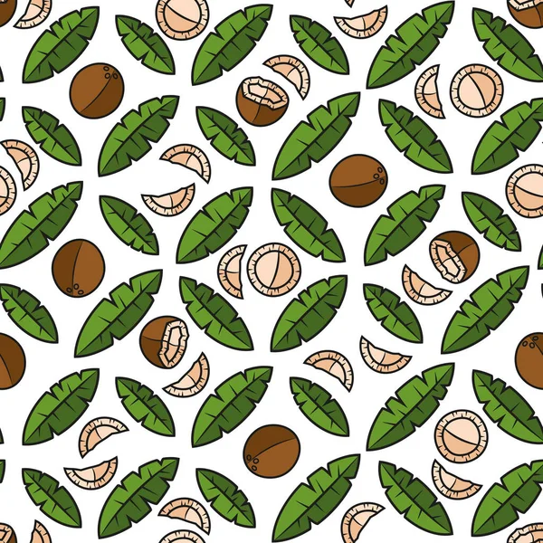 Nahtloses Muster Mit Palmblättern Und Kokosnüssen Tropischer Vektorhintergrund Mit Isolierten — Stockvektor
