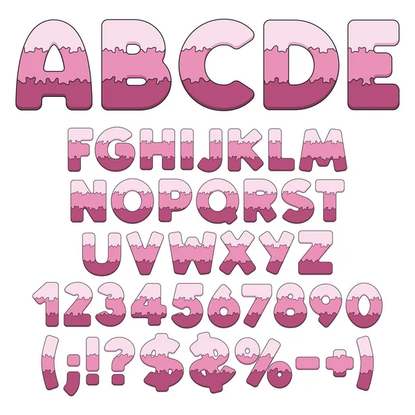 Alphabet Buchstaben Zahlen Und Zeichen Aus Schichten Beerenkuchen Isolierte Vektorobjekte — Stockvektor