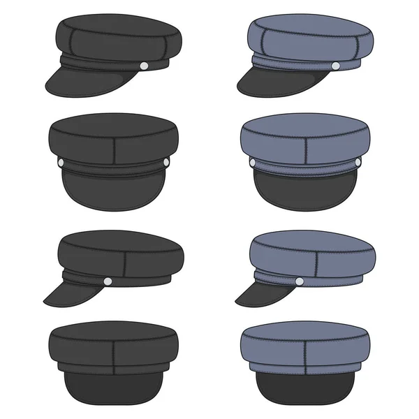 一组彩色插图与褐色和黑色的峰顶 饲料帽 白色背景上的分离向量对象 — 图库矢量图片