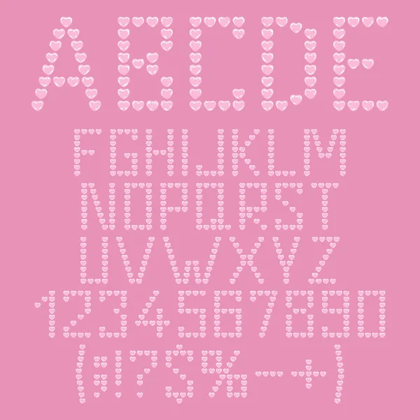 プラスチック製のハートバブル 包装バブルラップからのアルファベット 数字と記号 分離ベクトルオブジェクトの集合 — ストックベクタ