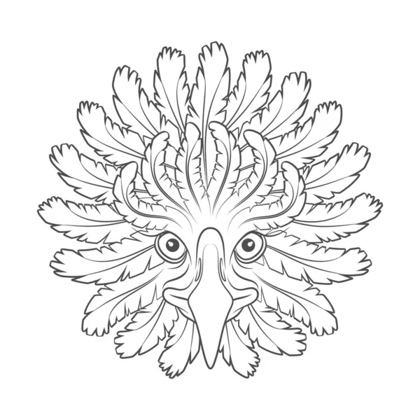 Abstract Black White Illustration Eagle Head Feathers Isolated Vector Object — ストックベクタ